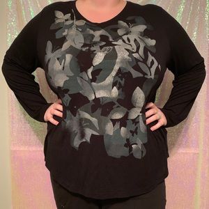 Just My Size 3X Black Blouse with Floral Print
